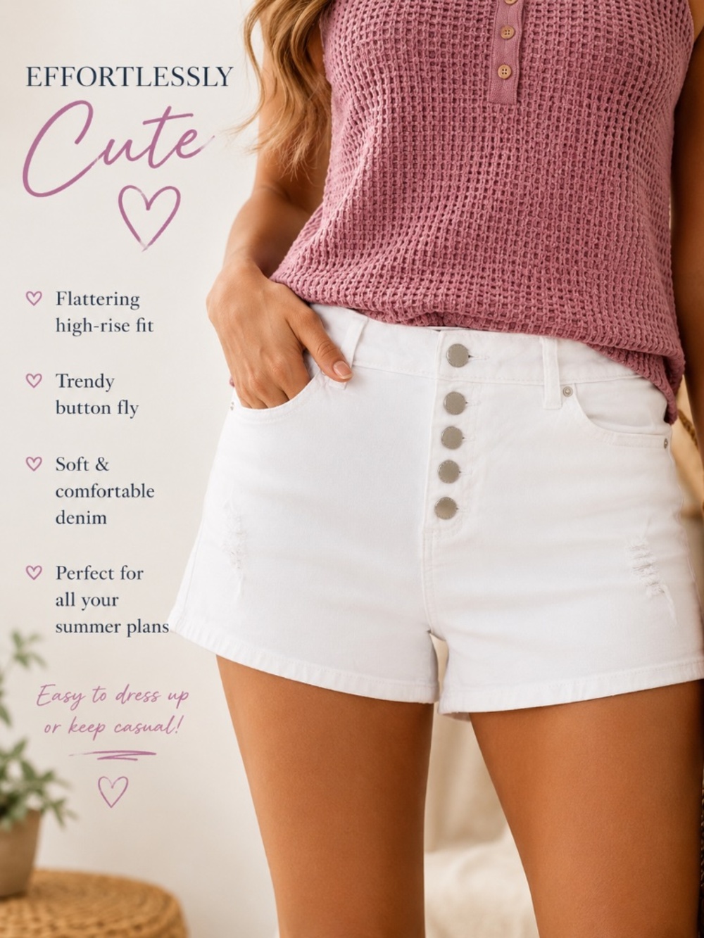 Angel Kiss White High-Rise Button Fly Shorts | Size 7 | Summer Essential